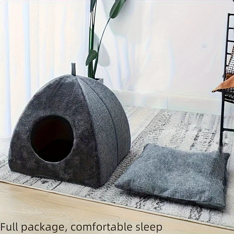 1pc Cozy Semi-enclosed Cat Bed - Dogs/cats Pet Tent
