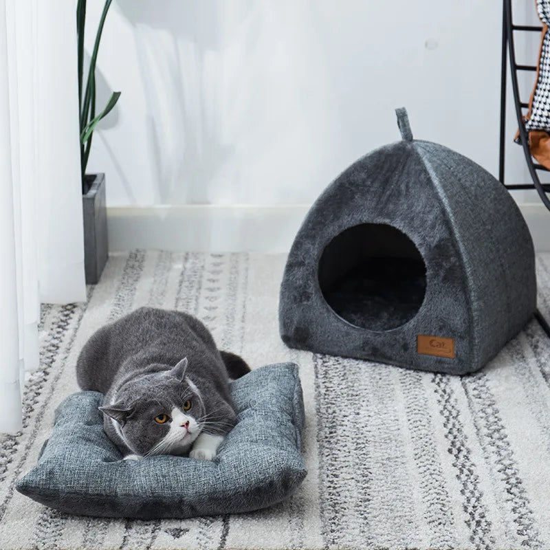 1pc Cozy Semi-enclosed Cat Bed - Dogs/cats Pet Tent