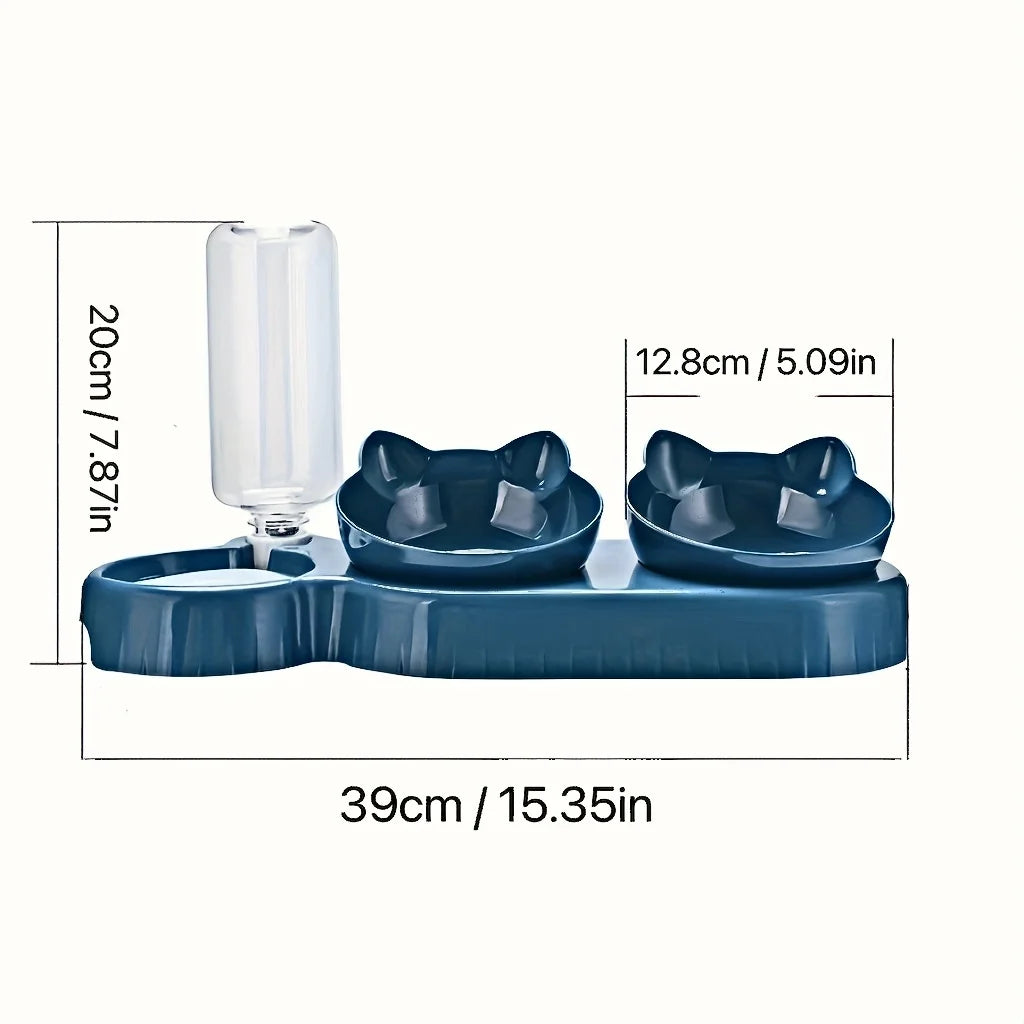 Pet Bowls With Water Feeder, 3 In 1 Ear Design Tilted Cat