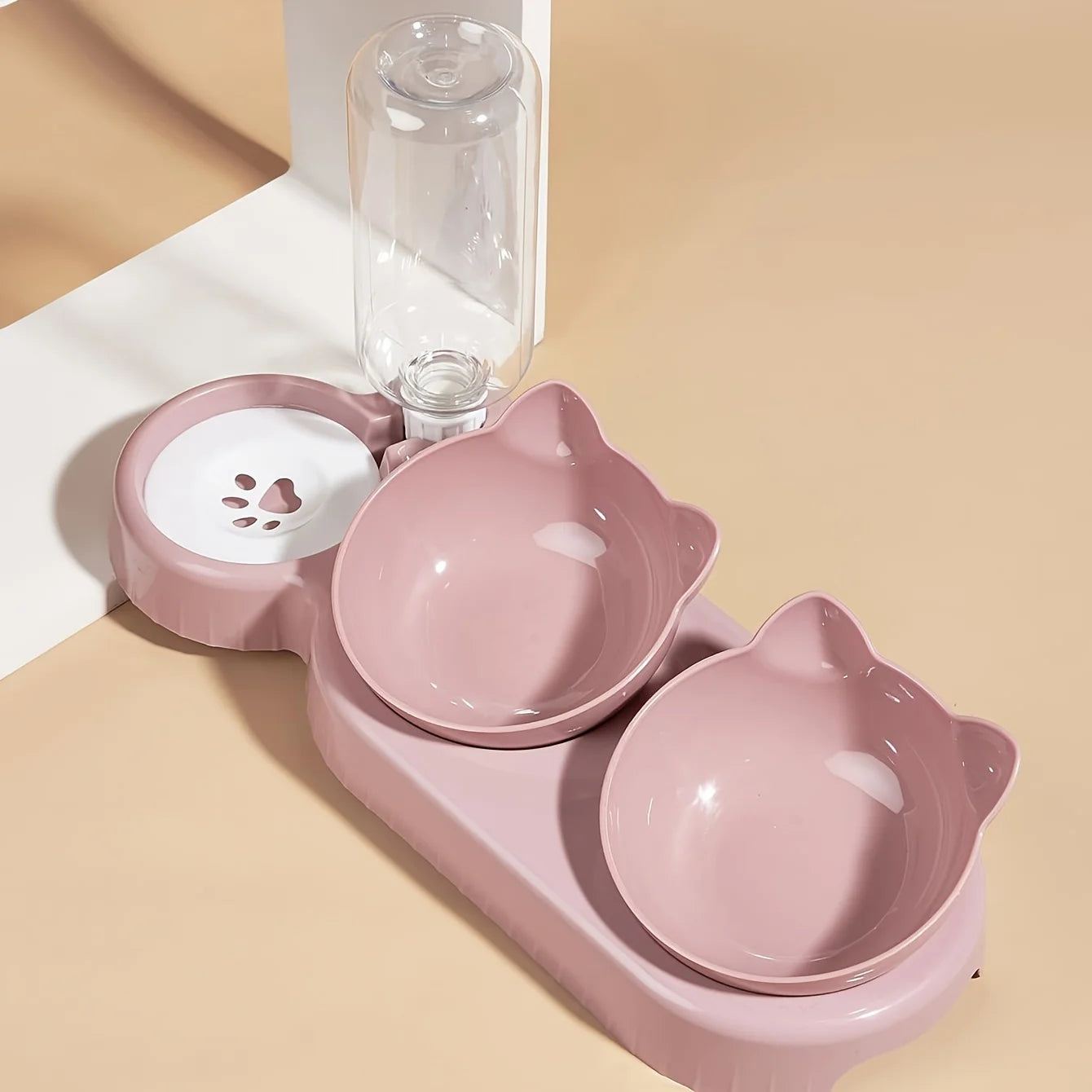Pet Bowls With Water Feeder, 3 In 1 Ear Design Tilted Cat
