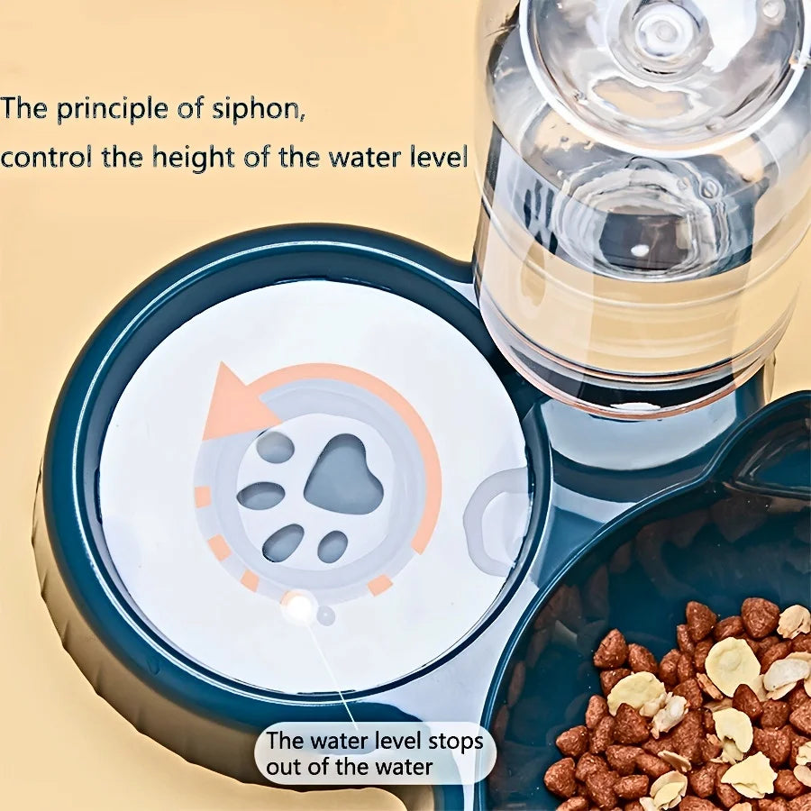Pet Bowls With Water Feeder, 3 In 1 Ear Design Tilted Cat