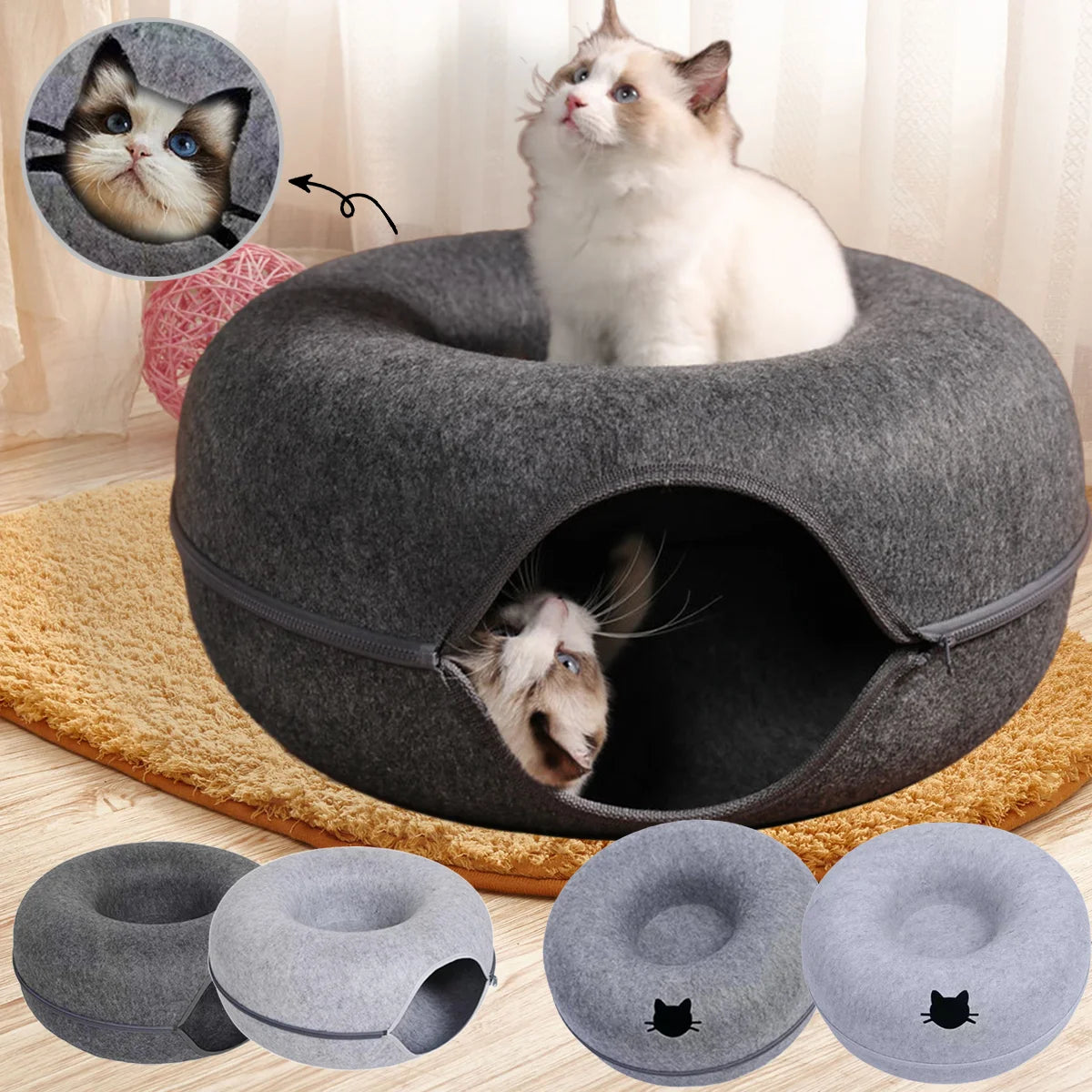 Felt Donut Bed for Cats House With Breather Hole Dog