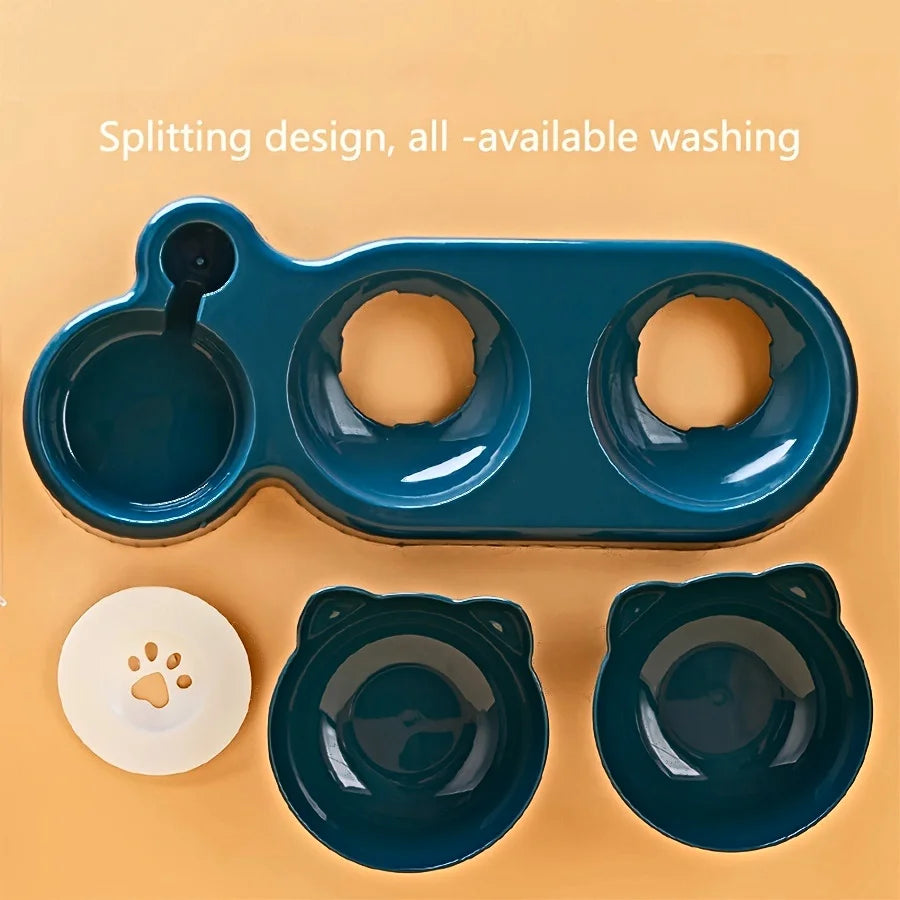 Pet Bowls With Water Feeder, 3 In 1 Ear Design Tilted Cat