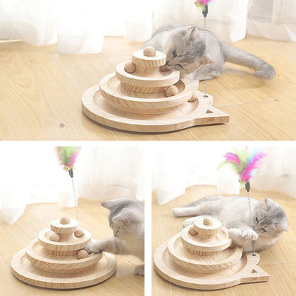 Wooden 2/3 Levels Pet cat Toy Tower Tracks Disc ca