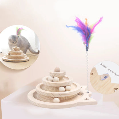 Wooden 2/3 Levels Pet cat Toy Tower Tracks Disc ca