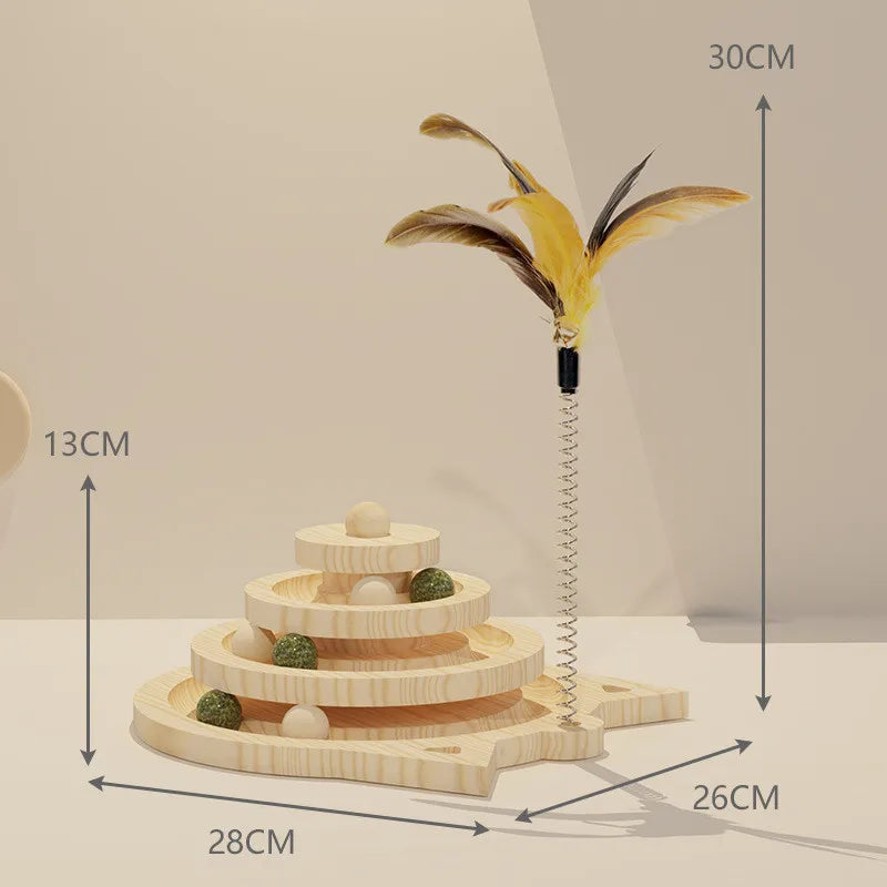 Wooden 2/3 Levels Pet cat Toy Tower Tracks Disc ca