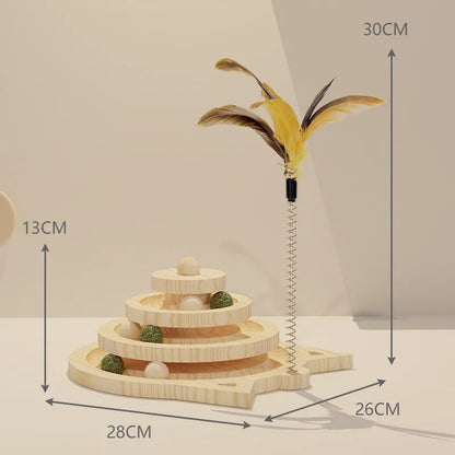 Wooden 2/3 Levels Pet cat Toy Tower Tracks Disc ca